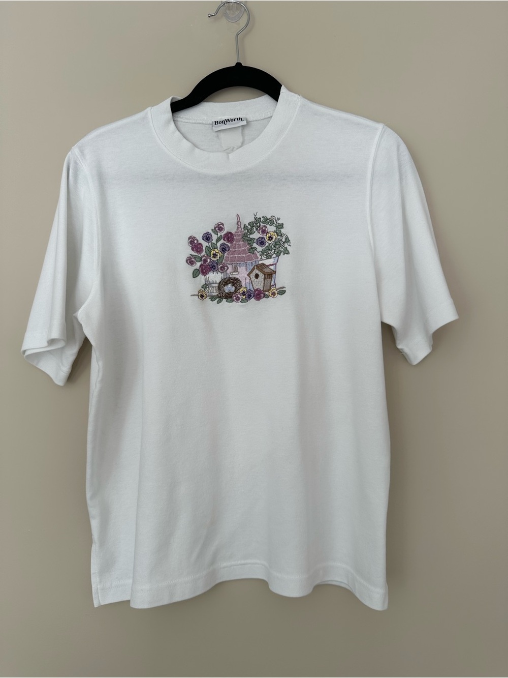 Vintage Cottagecore Floral Embroidered Shirt Grandma Tee Fairy L/XL